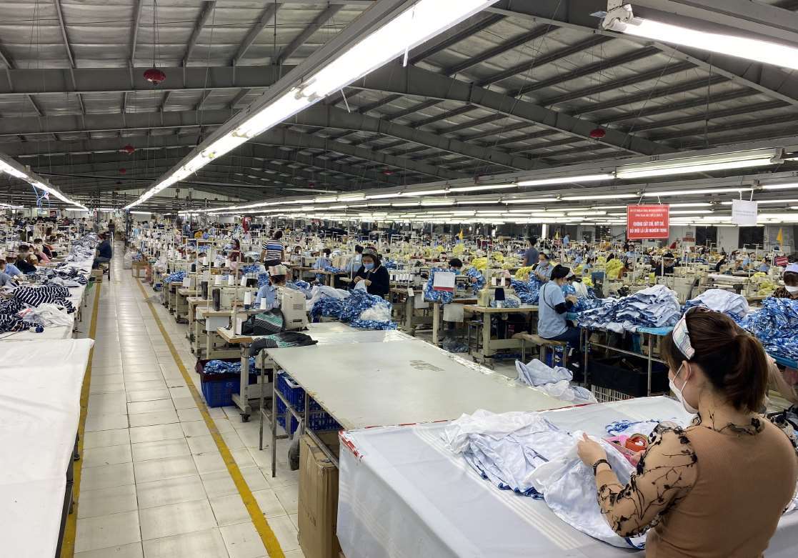 Garment production lines at the A First Dai Nghia factory in Hanoi